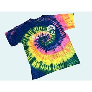 ANVIL 2000s Y2k Nassau Bahamas Tie Dye Neon T Shirt Tee Top Size Large EUC